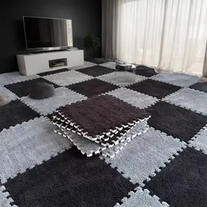 12pcs Carpet Squares Puzzle Floor Mat, Plush Interlocking Carpet Tiles, Anti Slip EVA Foam Jigsaw Floor Tiles, Build A Safe Area for Bedroom Playroom