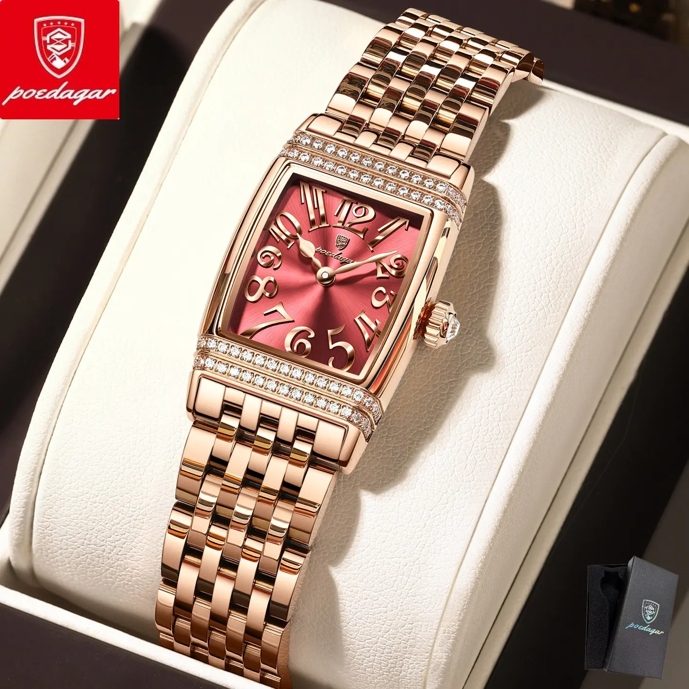 POEDAGAR Women's Quartz Watch, Exquisite Compact Wine Barrel Shape, Analog Dial, Quartz Drive, Steel Strap, Waterproof, Simple Fashionable Design with Date Display Function