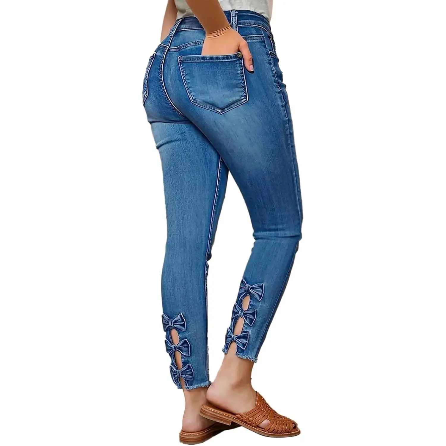 Women's High Rise Skinny Crop Jeans with Butt Lifting Raw Hem(Gift)