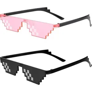 2 Pack Thug Life Sunglasses, Mosaic Pixel Glasses, Party Dress Up Shades, Funny Unisex Photo Props, for Women, Men, Kids