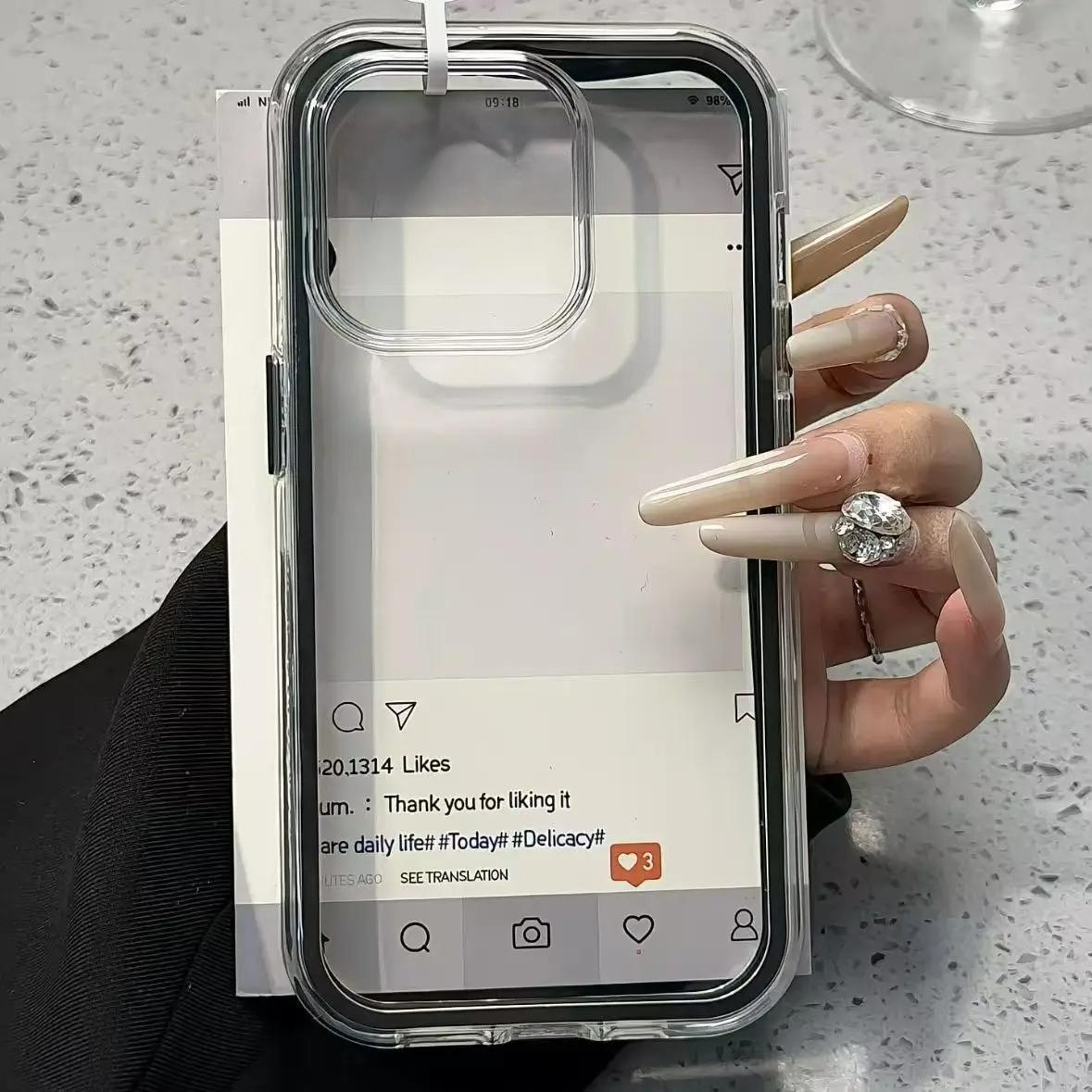 Luxury Candy Color Frame Clear Back Phone Case For iPhone 17  16 15 14 13 12Pro Max  Acrylic Shockproof Bumper Cover