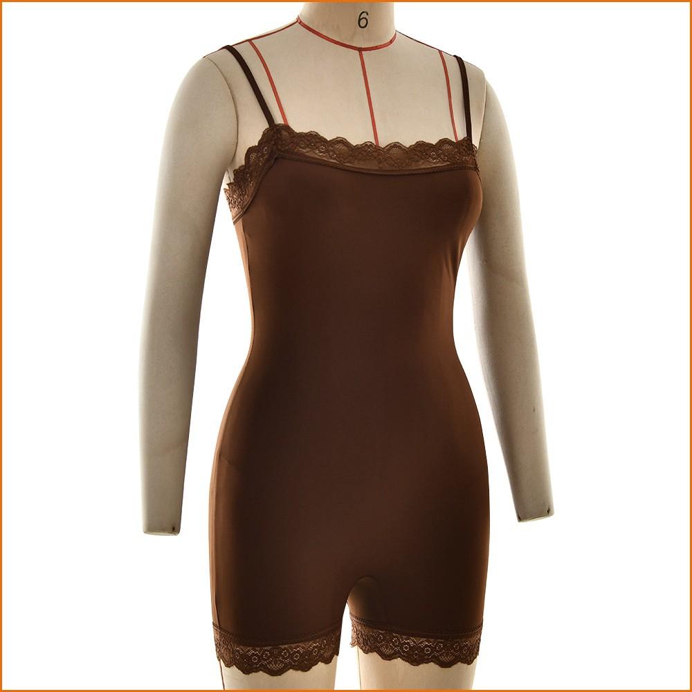 KODA & CO 04 New Lace-Trim Spaghetti Strap Backless Bodycon Sexy Yoga Workout Bodysuit