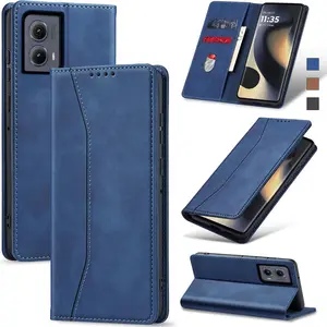 Flip Wallet Case for Motorola Edge (2024) 5G,Leather Magnetic Folio Cover with Card Holder,Kickstand - TPU Shockproof Durable Protective Phone Case,Blue