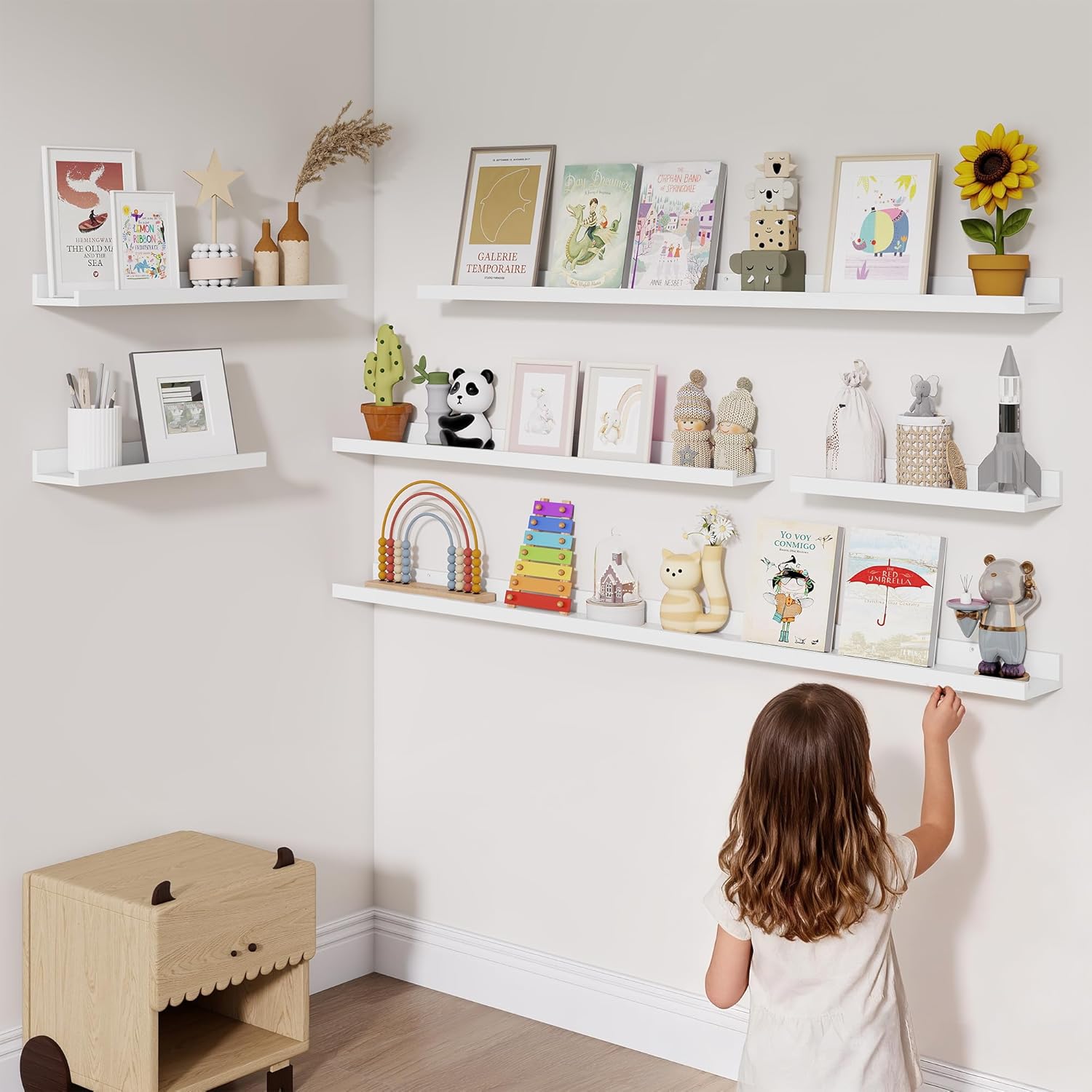 Picture Ledge Shelf,24 inch Long Floating Shelves for Wall Set of 2,White Picture Shelf with Lip for Wall Decor,Living Room,Bedroom,Bookshelf,Nursery,Perfu