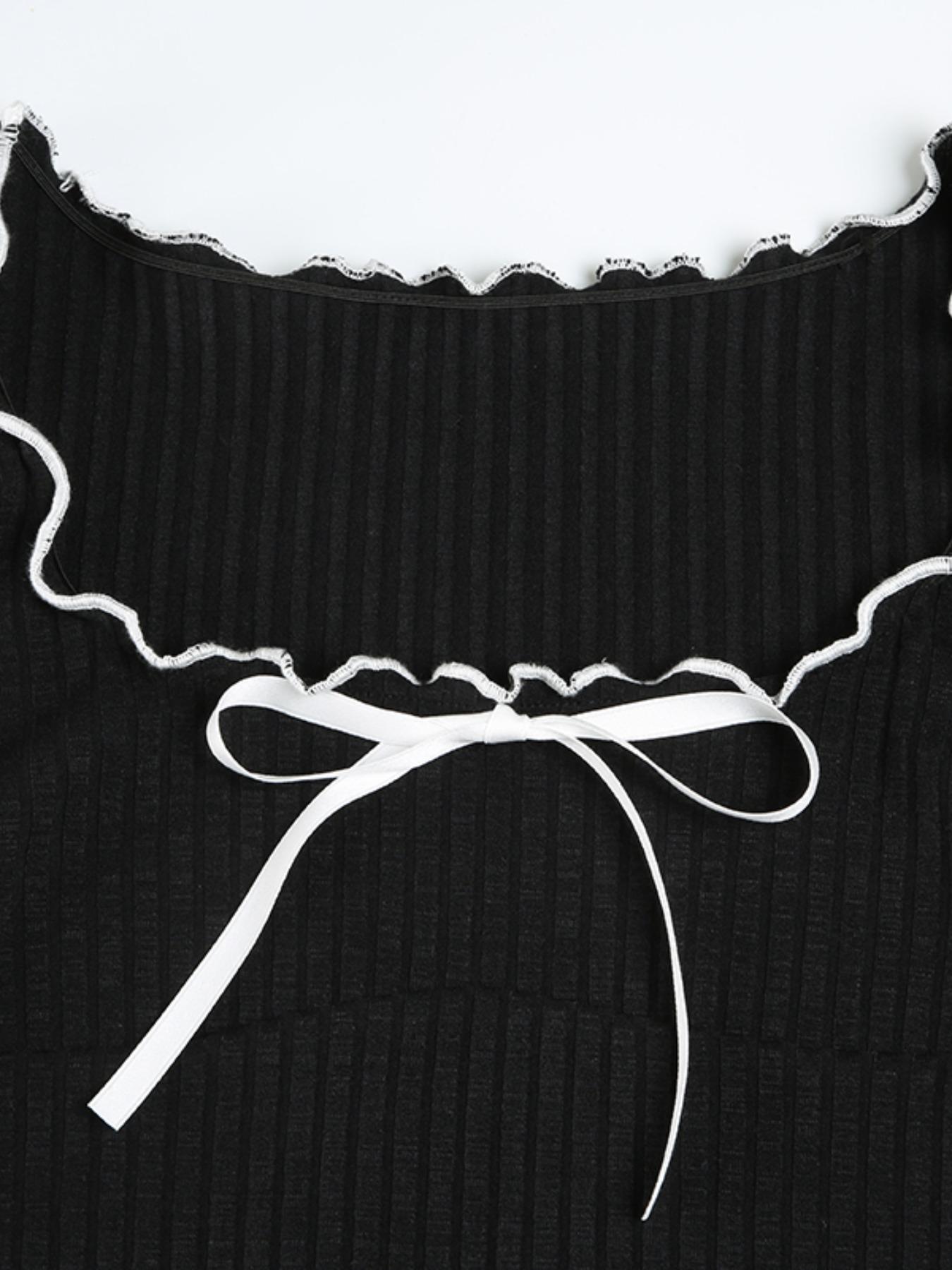 Women's Colorblock Ribbed Scoop Neck Dress, Casual Classy Elegant Minimalist Long Sleeve Short Dress for Summer, Fashion Lady Dress for Daily Wear, Bodycon Dresses, Womenswear, Date Night Dresses, Formal Elegant Dress, Bodycon Smooth Dress