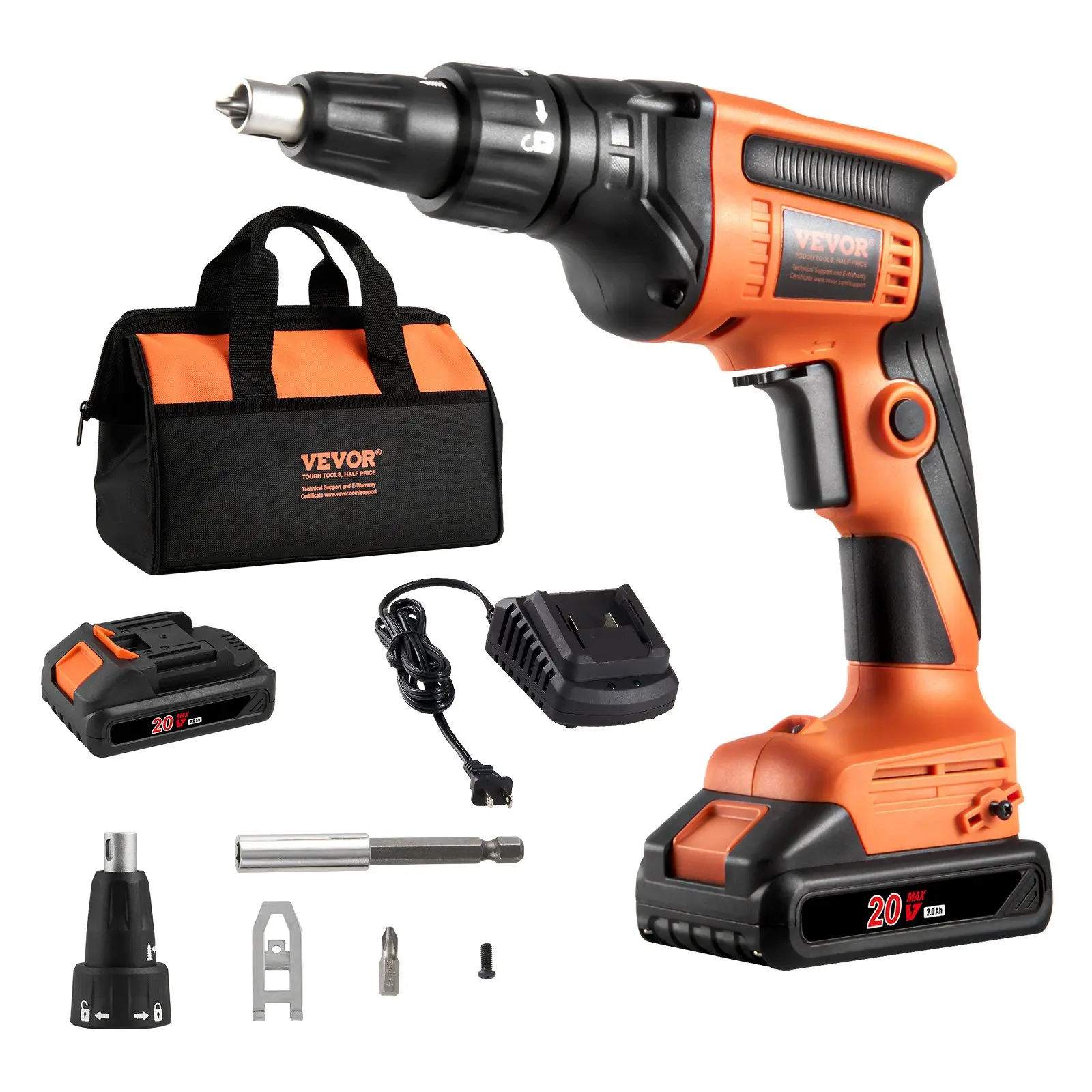 Drywall Screw Gun, 20V Max Drywall Screwgun, 4200RPM Brushless Cordless Drywall Gun Kit with 2 Battery Packs, Charger, Belt Clip, and Tool Bag, Forward and Reverse Adjustable, Built-in LED Light