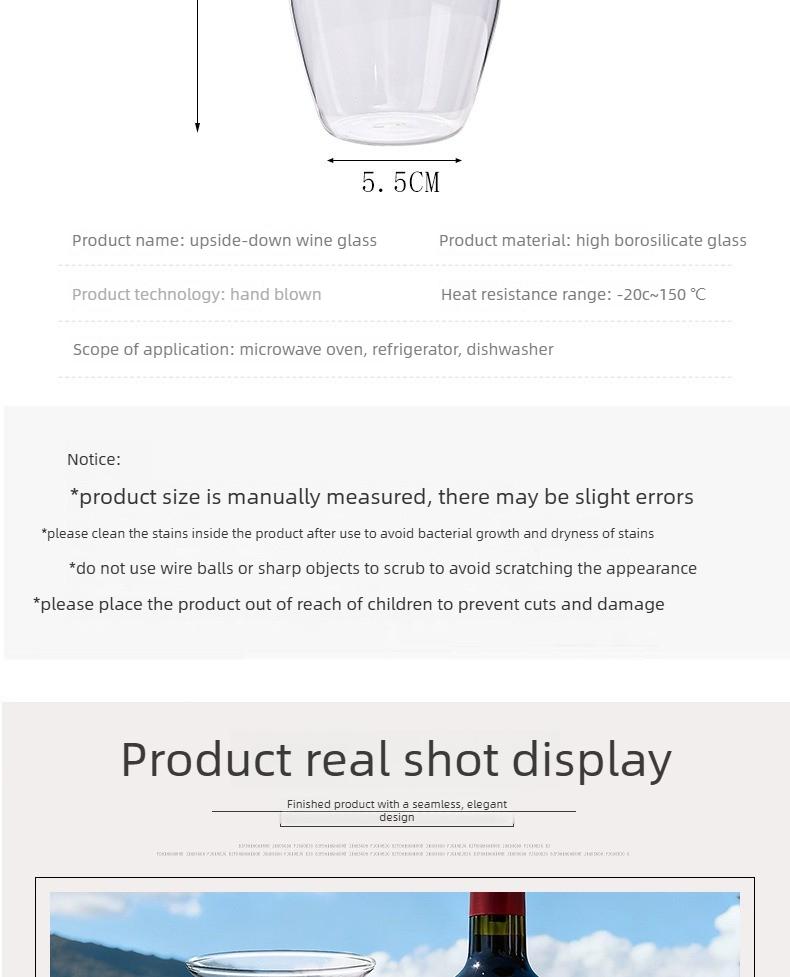 Upside Down Wine Glass, Creative Borosilicate Stemware, Unique Spill-Resistant Design, Durable Party Glassware for Wine, Cocktails, Gatherings