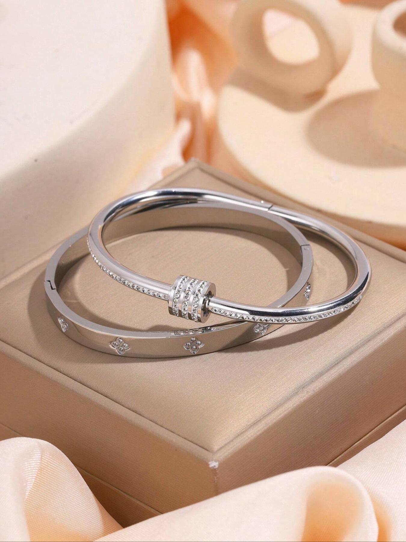 Elegant Rhinestone Decorated Bangle Bracelet, Fashion Jewelry for Party, Daily Clothing Decor, Trendy All-match & Exquisite Jewelry for Birthday Gift