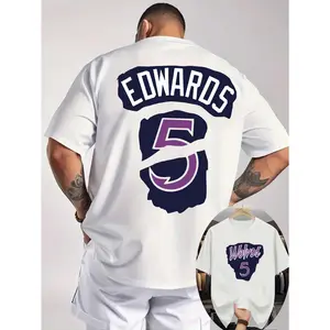 New Summer Arrival: "EDWAROS" Lettering - Front And Back Double-Sided Print. A Classic, Trendy Men'S Casual T-Shirt Featuring a Ribbed Crew Neck, Slight Stretch