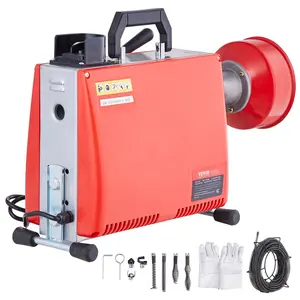 VEVOR 66FT x 5/8 Inch Drain Cleaner Machine, 250W Electric Sewer Snake Auger Manual Feed - with 7 Cutters, 2 Steel Cables (66' x 5/8" and 15' x 3/8")& CW/CCW Control for 1.6" to 4" Pipes