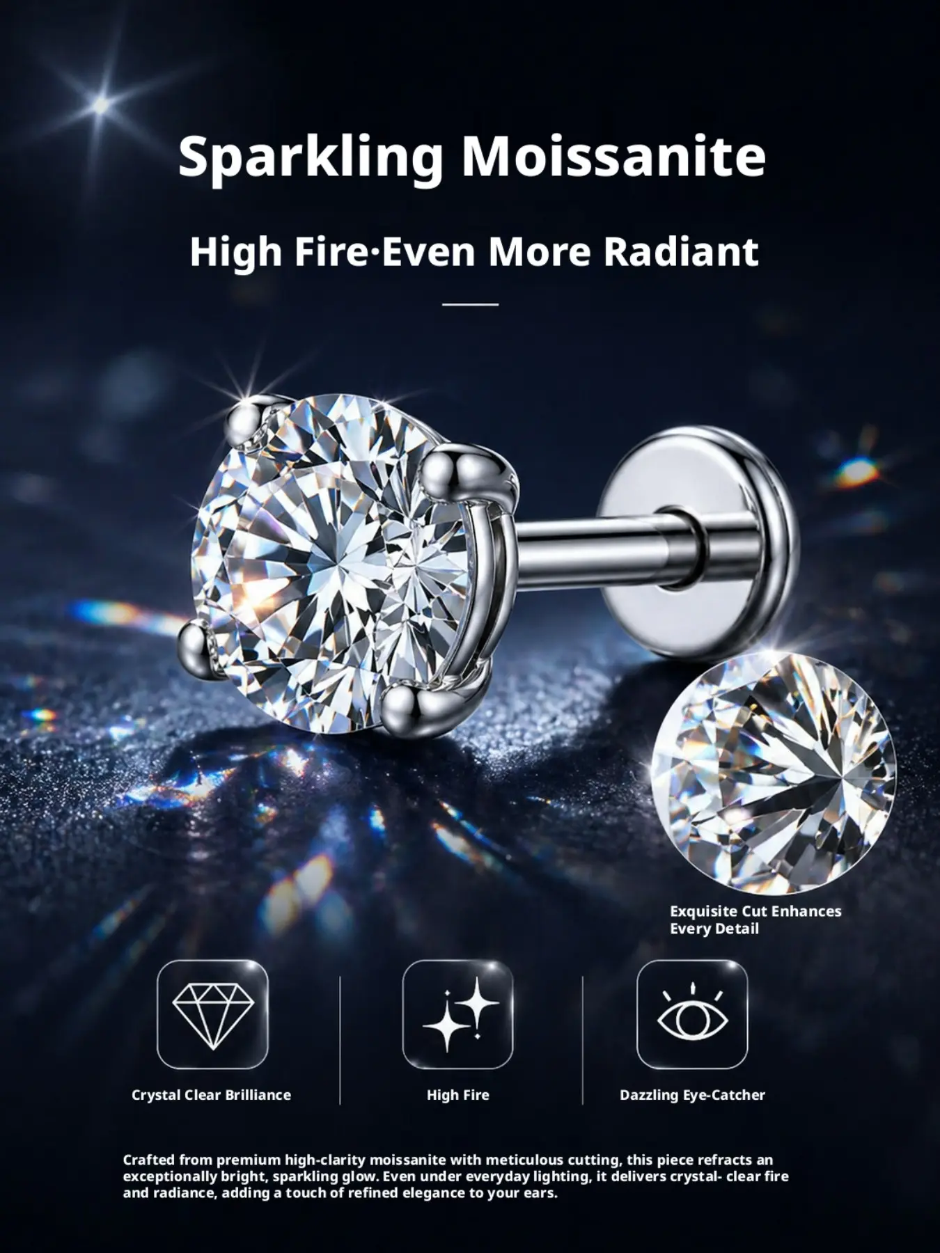 Four Claw Moissanite F136 Titanium Inner Spiral Earrings, Durable Jewelry Accessory, Perfect Gift for Women & Men