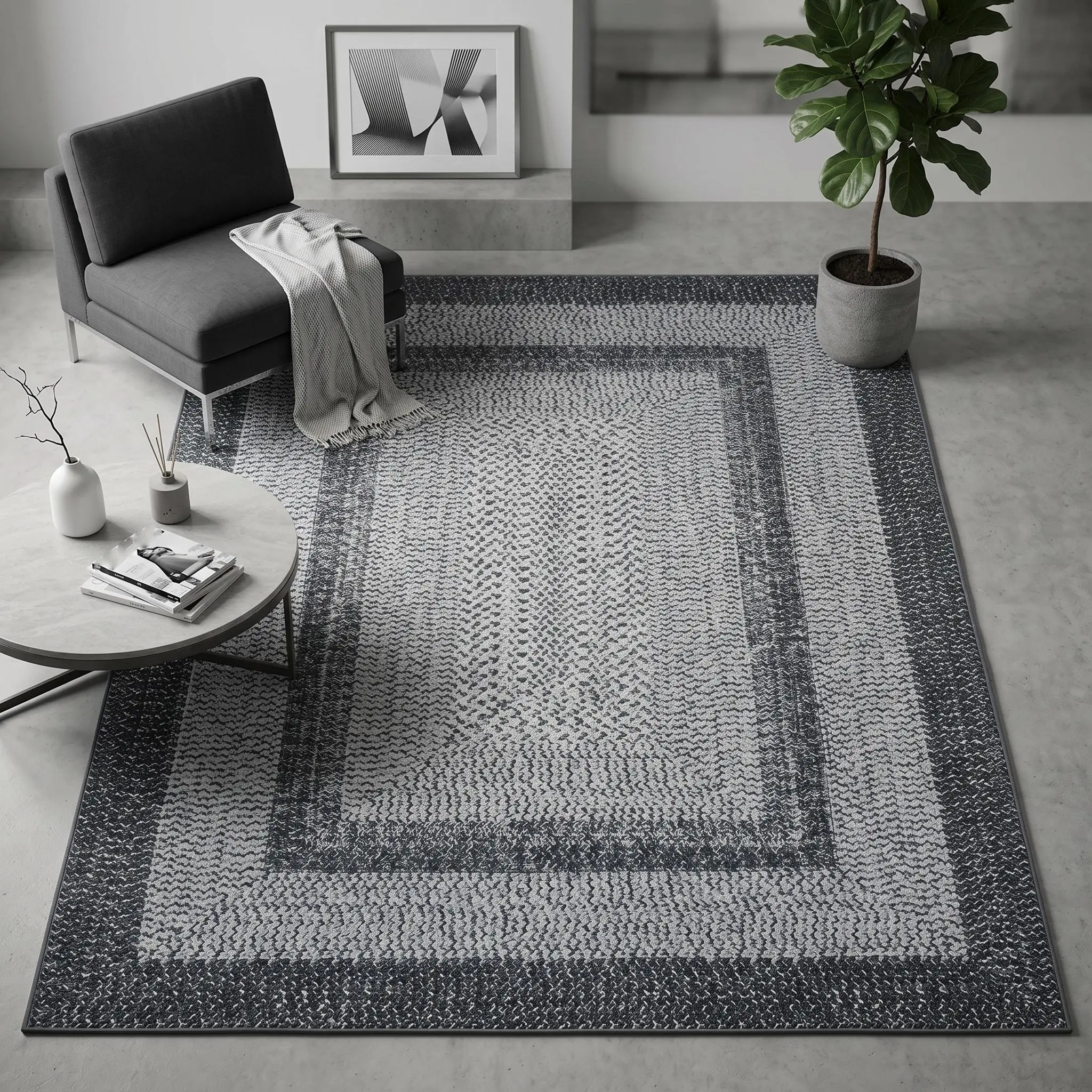 Modern Braided Print Low Pile Area Rug, Thin Washable Non Slip Floor Mat, Soft Durable Pet Friendly Indoor Floor Cover, Stylish Home Decor Carpet for Living Room Bedroom Kitchen Office Farmhouse Apartment Hallway Non Slip Runner