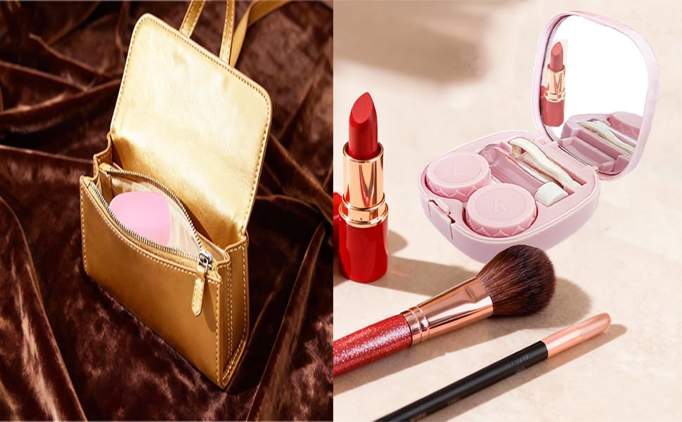 Contact Lens Case Kit with Cleaner Washer, Contact Lenses Applicator Removal Tool Kit with Mirror Solution Bottle for Daily and Outdoor Use(Pink)