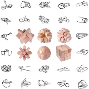 30Pcs Brain Teaser Puzzles Games Educational Toys Mind Wooden and Metal 3D Puzzles Unlock Interlock IQ Boxfidget toys