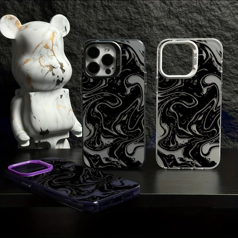 Monochrome Liquid Marble Phone Case, Black White Swirl Hard-Shell Cover for iPhone 17 16 15 14 13 12 11 X Plus Pro Max, Minimalist Desk Gift