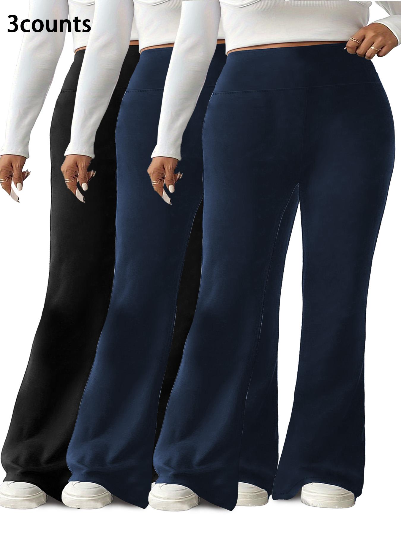 Plus Size Solid High Waist Flare Leg Leggings, High Waisted Leggings, Casual Comfy High Stretch Bell Bottom Trousers for Daily Wear, Women's Bottoms for Summer