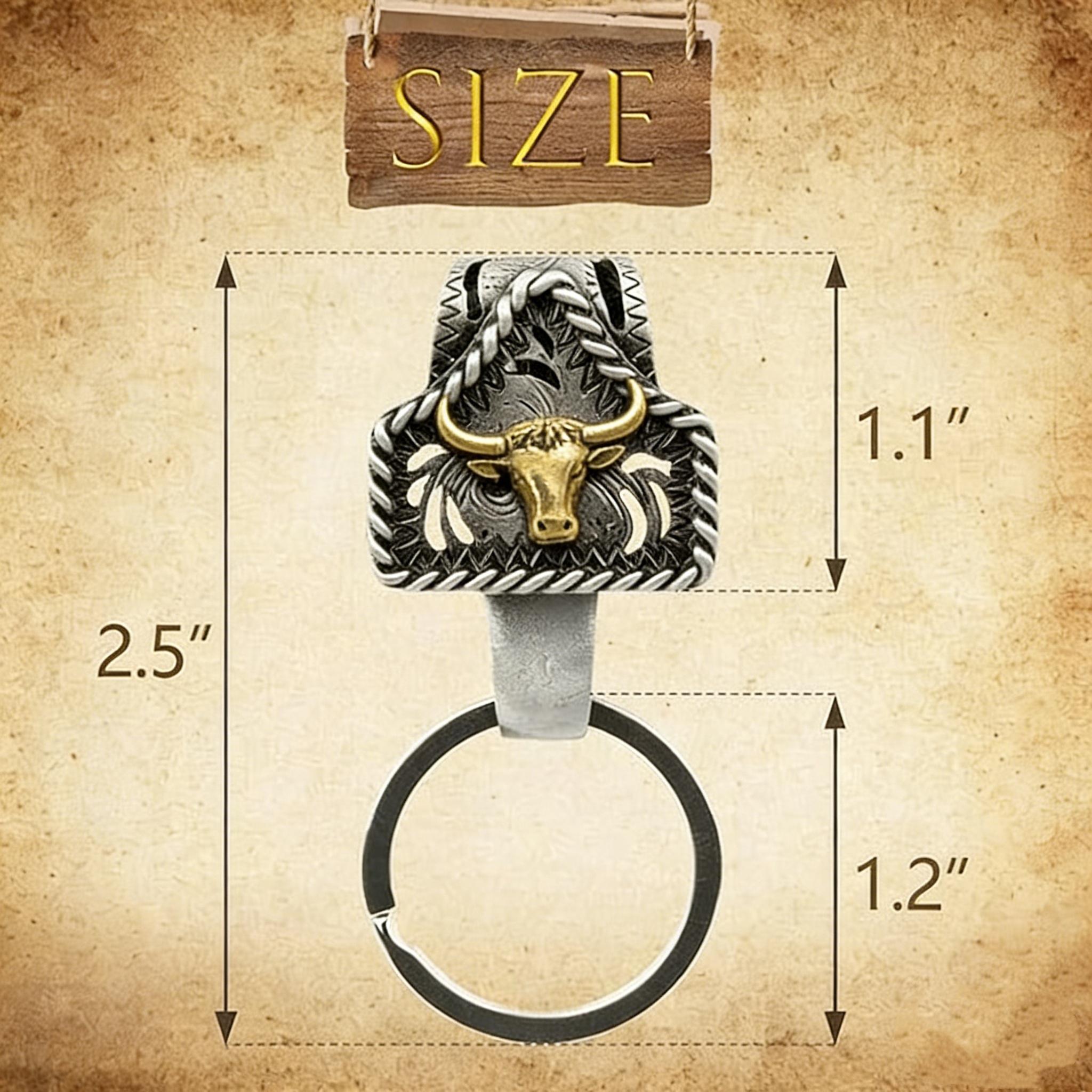 Handmade Cow Tag Belt Key Holder with Copper Initial – Custom Western Keychain, Texas-Inspired Fashion Accessory for Bags, Keys & Gifts perfect family men jewelry