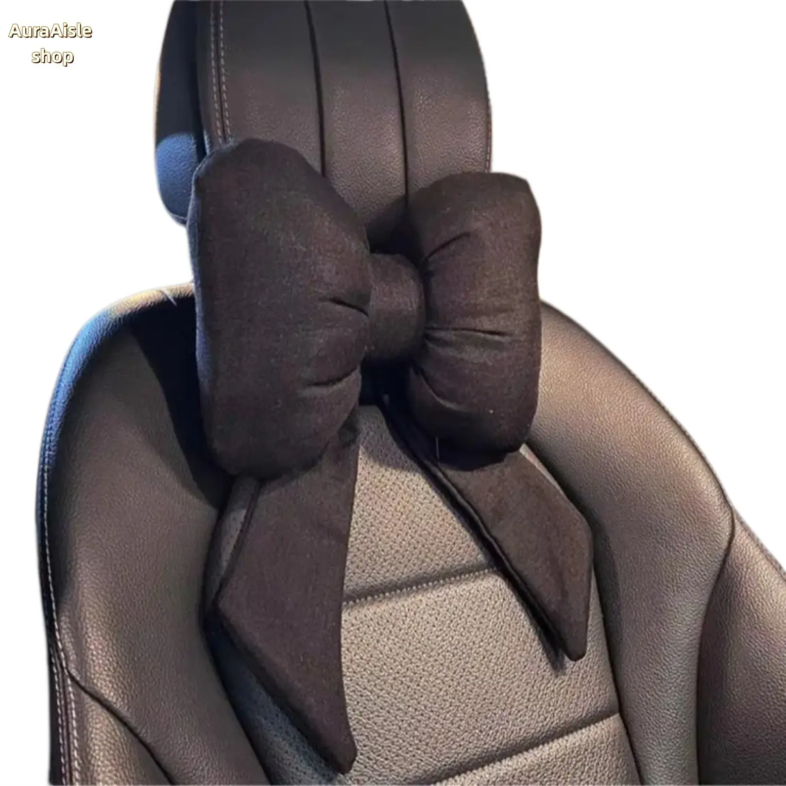 Solid Color Bowknot Car Headrest And Lumbar Support Pillow Set, Soft Comfort Car Seat Cushion Accessories, Ergonomic Neck & Back Support, Universal Vehicle Interior Styling For Daily Driving
