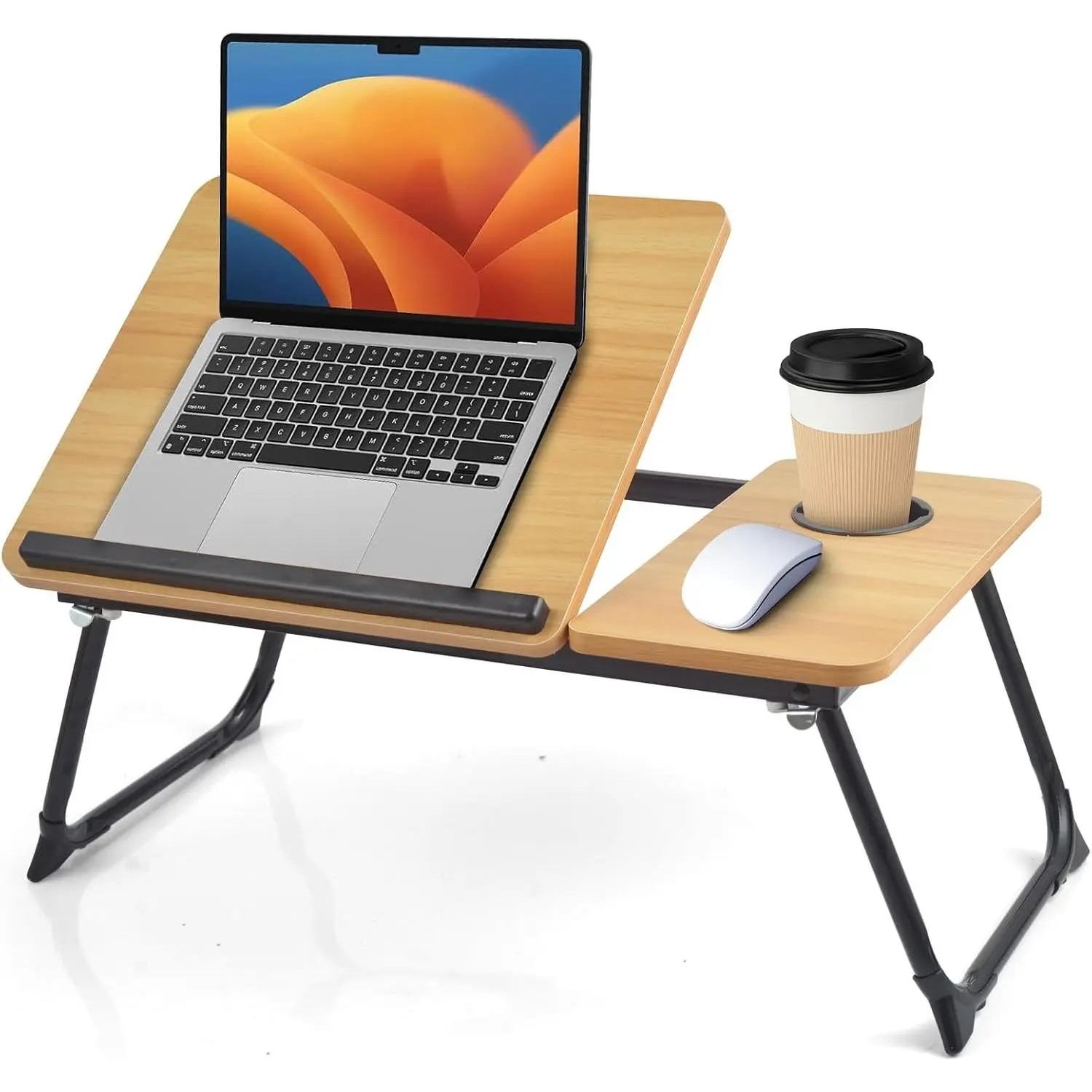 Lap Desk for Couch/Sofa/Floor, 5-Angle Adjustable Bed Desk with Foldable Legs &Cup Holder, Light Weight Bed Tray Table for Writing/Eating/Reading, Portable Laptop Stand for Adults, Kids