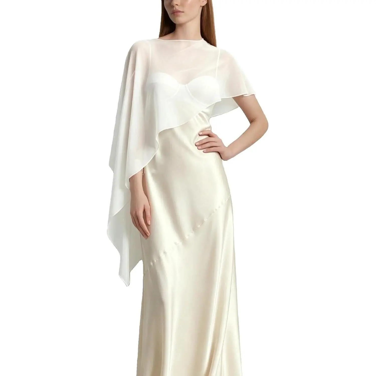 Women Chiffon Shawl Wraps for Evening Dresses Mesh Sheer Cape Capelets Top Bridal Wedding Party Cover Up