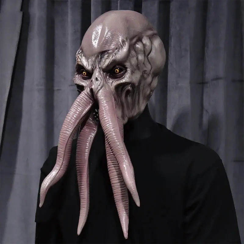 Fantasy Mind Flayer Latex Full Head Mask, Comfortable Textured Skin Universal-Size Face Covering Accessory for Halloween Cosplay, Easter Carnival, Accessories, One Size