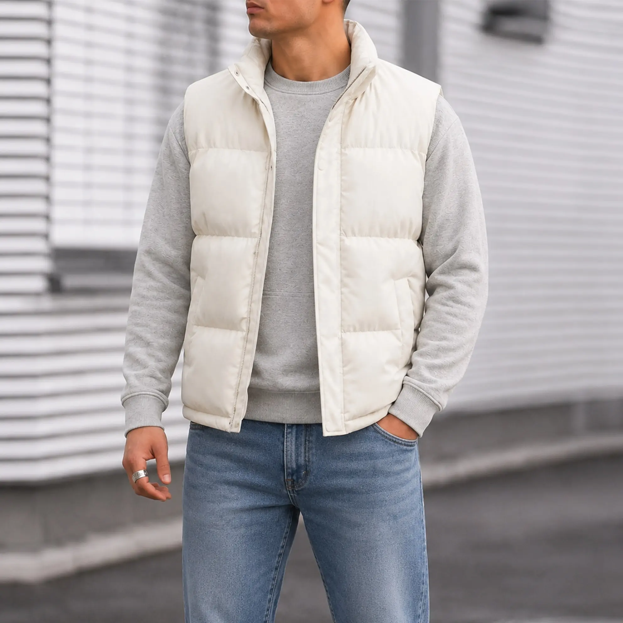 Men’s Puffer Vest, Warm Stand Collar Sleeveless Padded Jacket, Casual Lightweight Layering Outerwear for Fall Winter, Streetwear, Travel & Daily Wear