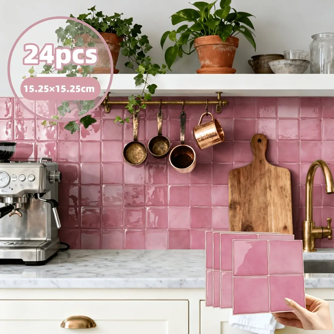 24pcs Self-Adhesive Tile Wall Stickers, Waterproof Splash-Proof Decor, 6x6 Inch, for Kitchen, Bedroom, Living Room, Easy Installation