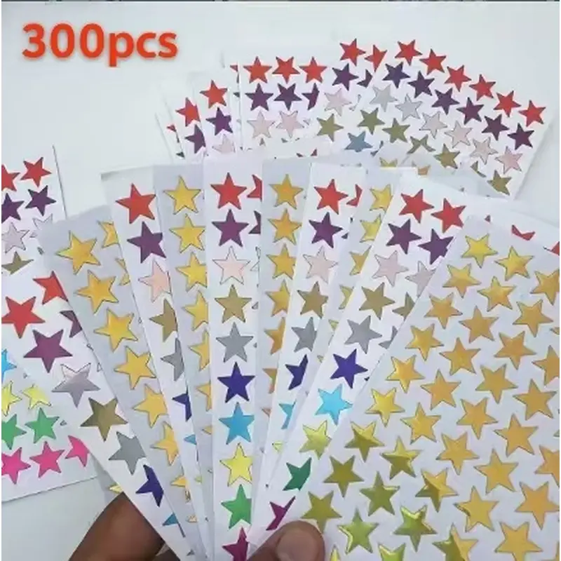 300 pcs of gold and rainbow star stickers-metal shining and colorful holographic effect, self-adhesive decorative labels, suitable for scrapbooks, handbooks, card making, gift packaging, schedule books and DIY creative projects.