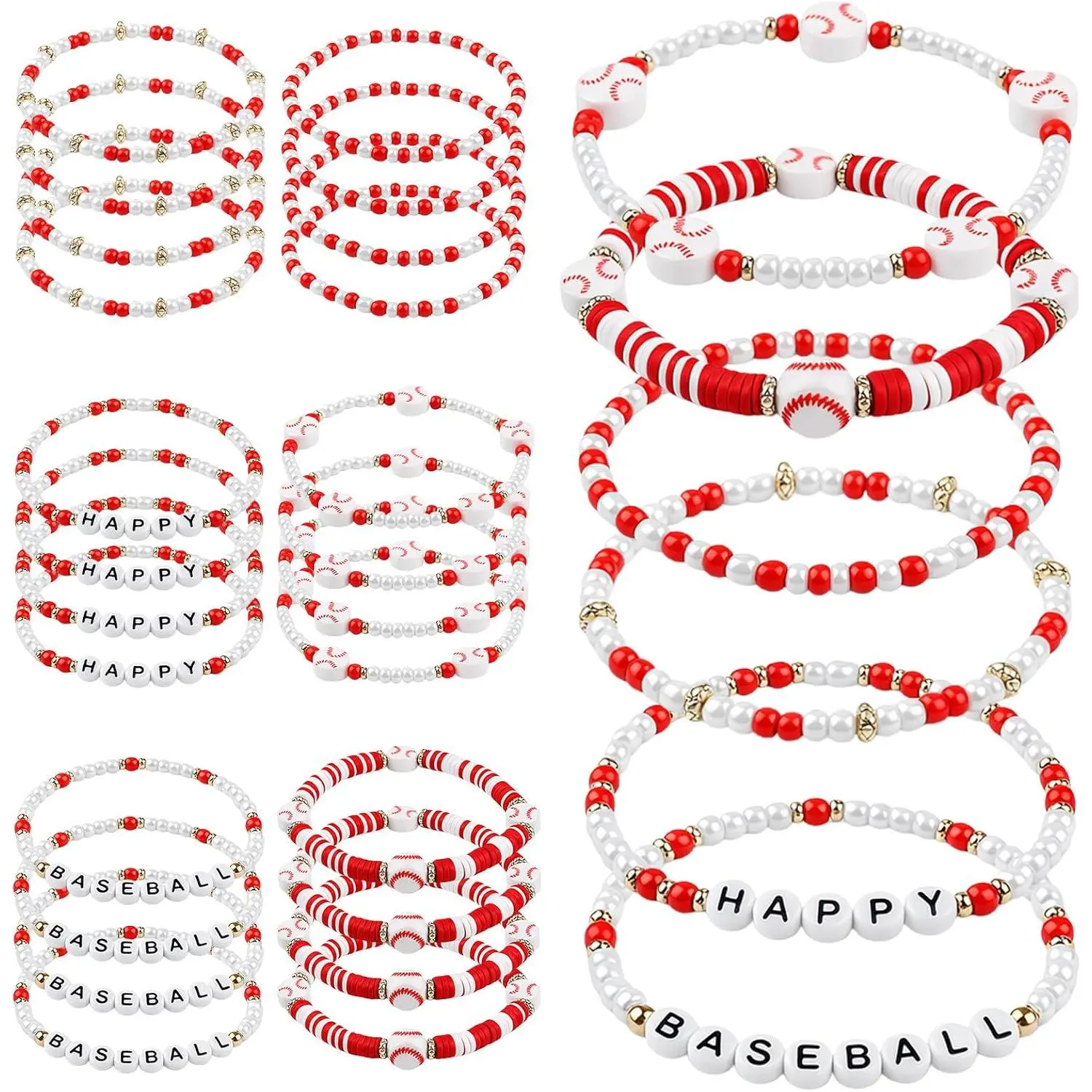 30 count Bracelets Bulk, Stretch Polymer Clay Beaded Bracelet for Women Men  Team   Party Supplies