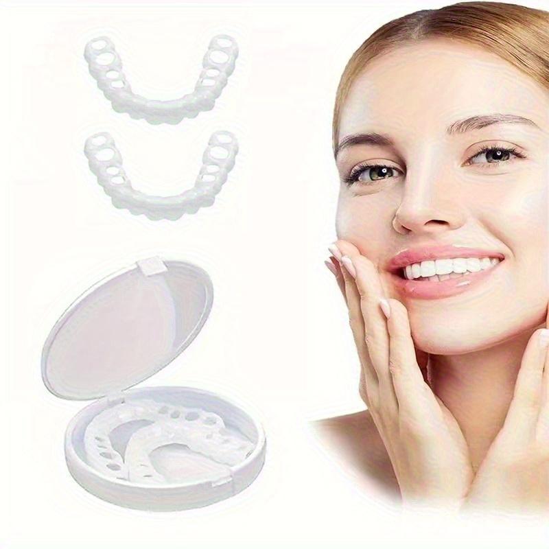 Instant Smile Teeth Fake Teeth for Cosplay Cosmetic Dental Veneers Braces + Case + Pliers Adjustable For Both Men And Women, Featuring A Plaid Design. The Whitening Effect Boosts Confidence.