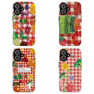 Cottagecore Plaid Hungry Caterpillar Phone Case|Whimsical Floral Ladybug Scrapbook Art Phone Cover For iPhone 17 Pro Max 16 15 14 13 12 11 for Samsung S21 S22 S23 S24 S25 S26 Phone Case|Best Gift