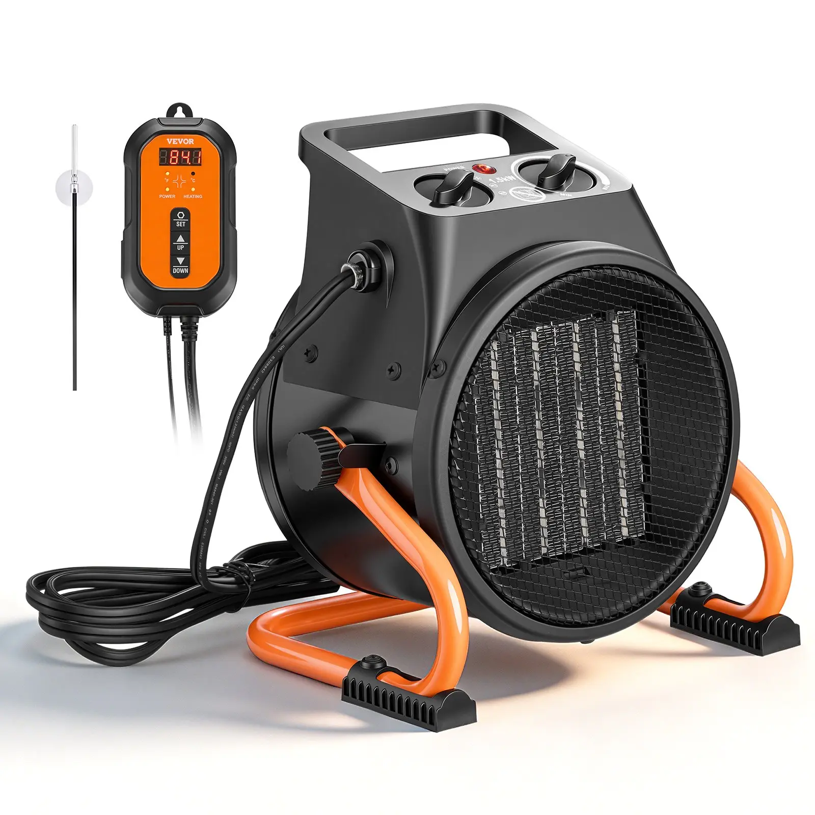 VEVOR Greenhouse Heater, 1500W Electric PTC Space Heater with Thermostat, Fan, Low High Heat Modes, 15 Adjustable Angle, Overheat Protection, for Grow Tent, Greenhouse, Flower Room, Home Office