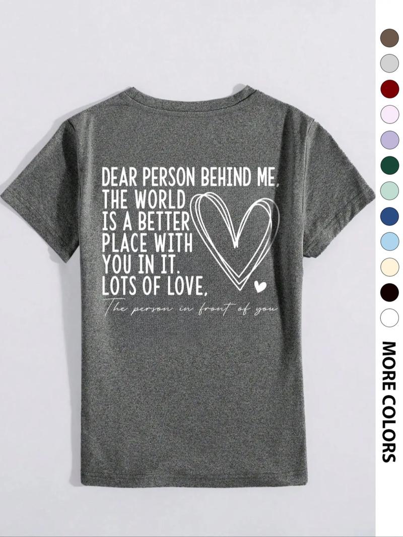 Women's Slogan Graphic Round Neck Tee, Fashion Casual Heart Print Crew Neck T-Shirt for Daily Holiday Vacation Outdoor Wear, Ladies Clothes for All Seasons