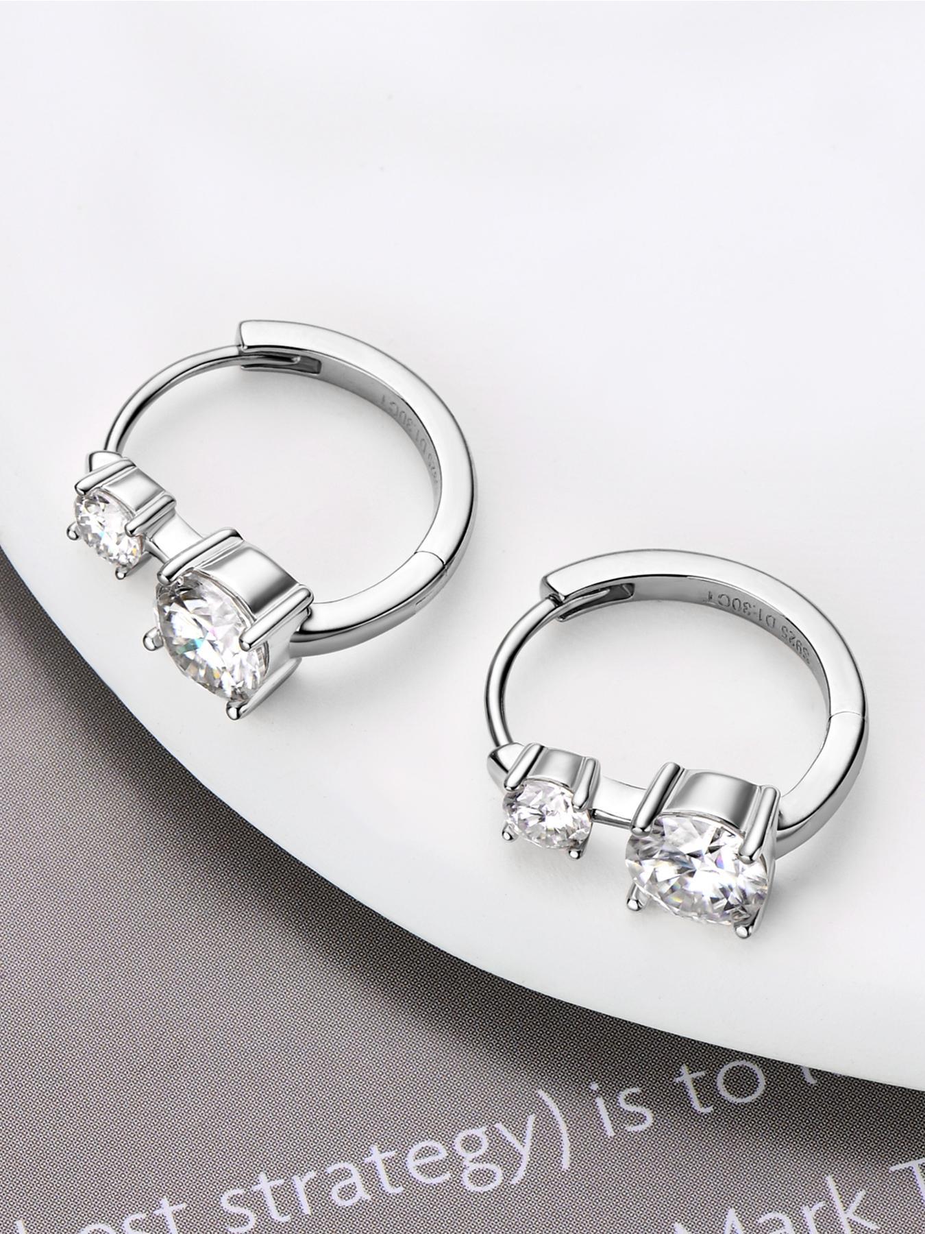 S925 Sterling Silver Synthetic Moissanite Decor Hoop Earrings, Fashionable Earrings for Women & Girls, Trendy All-match & Exquisite Jewelry for Birthday Gift, Solitaire Earrings