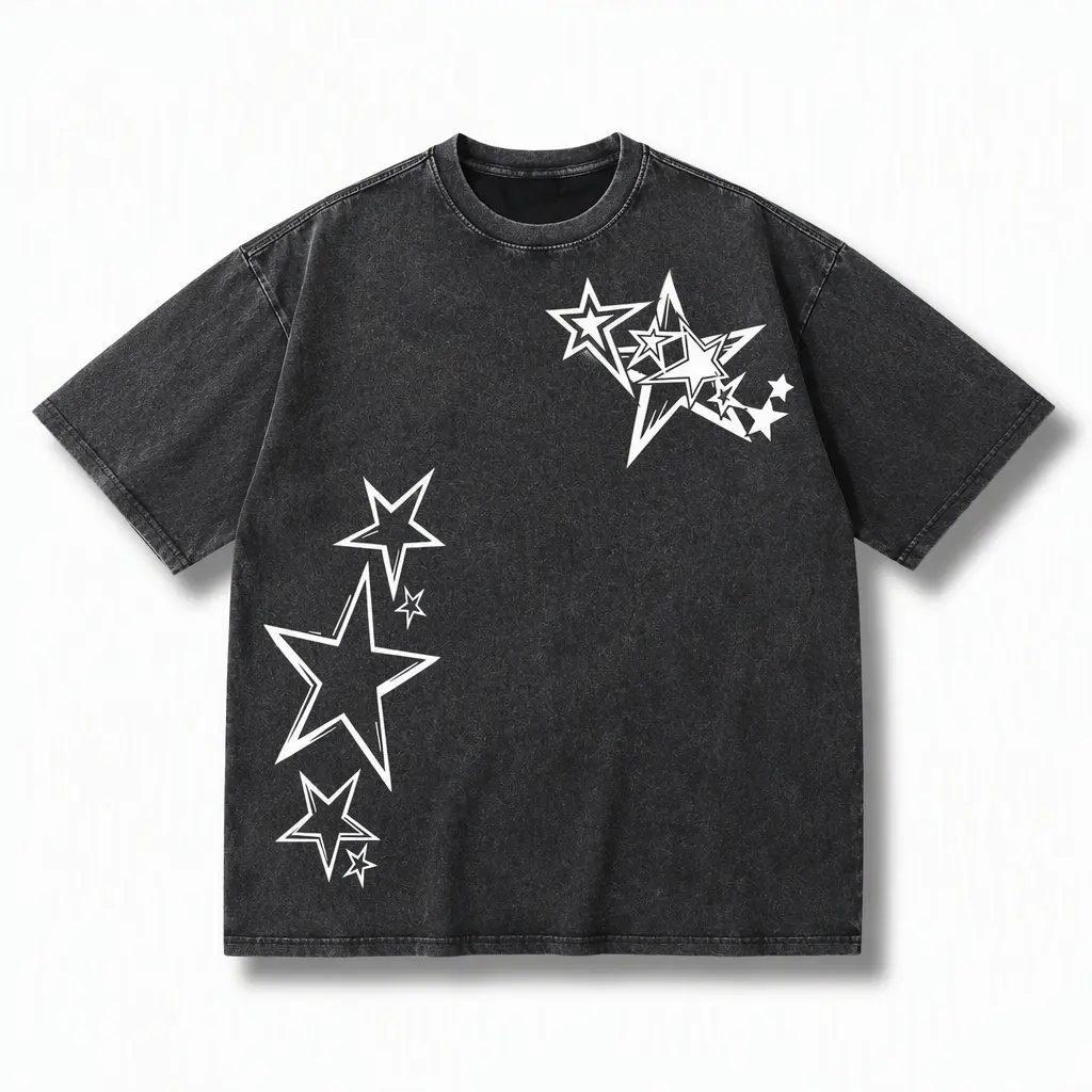 Men's Summer Star Pattern Print Casual Streetwear Style Short Sleeve T-Shirt, 100% Pure Cotton, Outdoor Leisure Wear, Loose Fit, Oversized, Short Sleeve,Trendy Streetwear Shirt, Cotton Graphic Tees