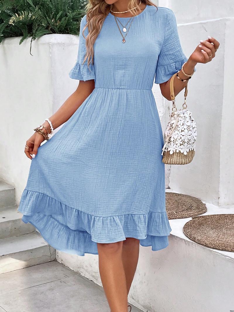 For Dresses Pastel Trim With Casual Minimalist EMERY ROSE Summer Dress Textured Fabric And Ruffle Women