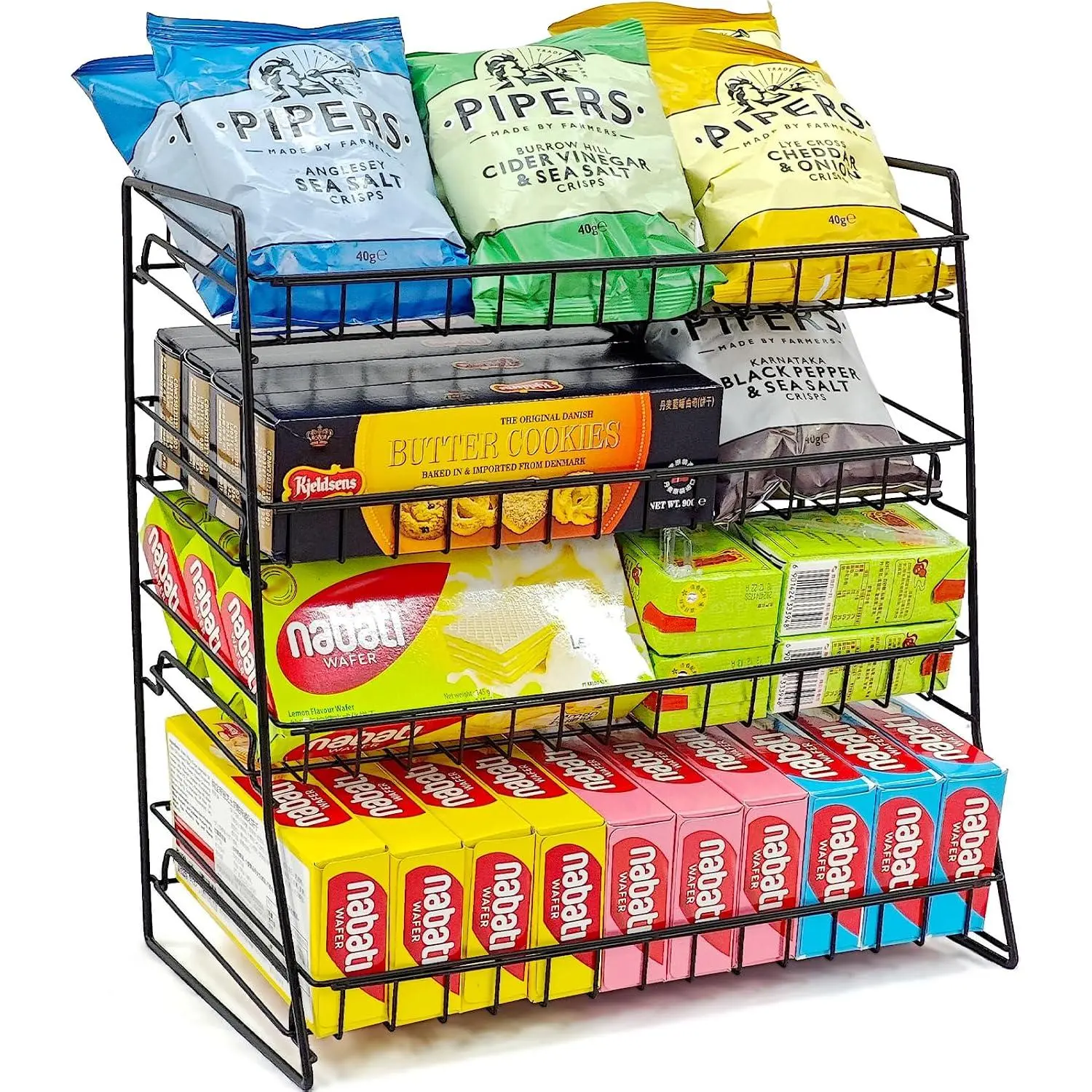 Candy Display Rack Countertop, Upgraded Metal Snack Rack Display Stand, Snack Organizer for Countertop, Candy Stand Chip Rack Holder, Retail Display Shelf for Store Concession, Kitchen