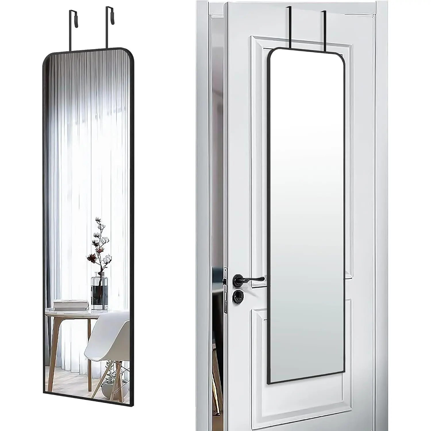 47x14“ Full Length Mirror Over the Door Hang or Wall Mounted Black | HD Clear Tempered Glass,Aluminum Frame Rect Full Body Dressing Make-up Mirrors for Bedroom,Bathroom, Entryway,Living Room