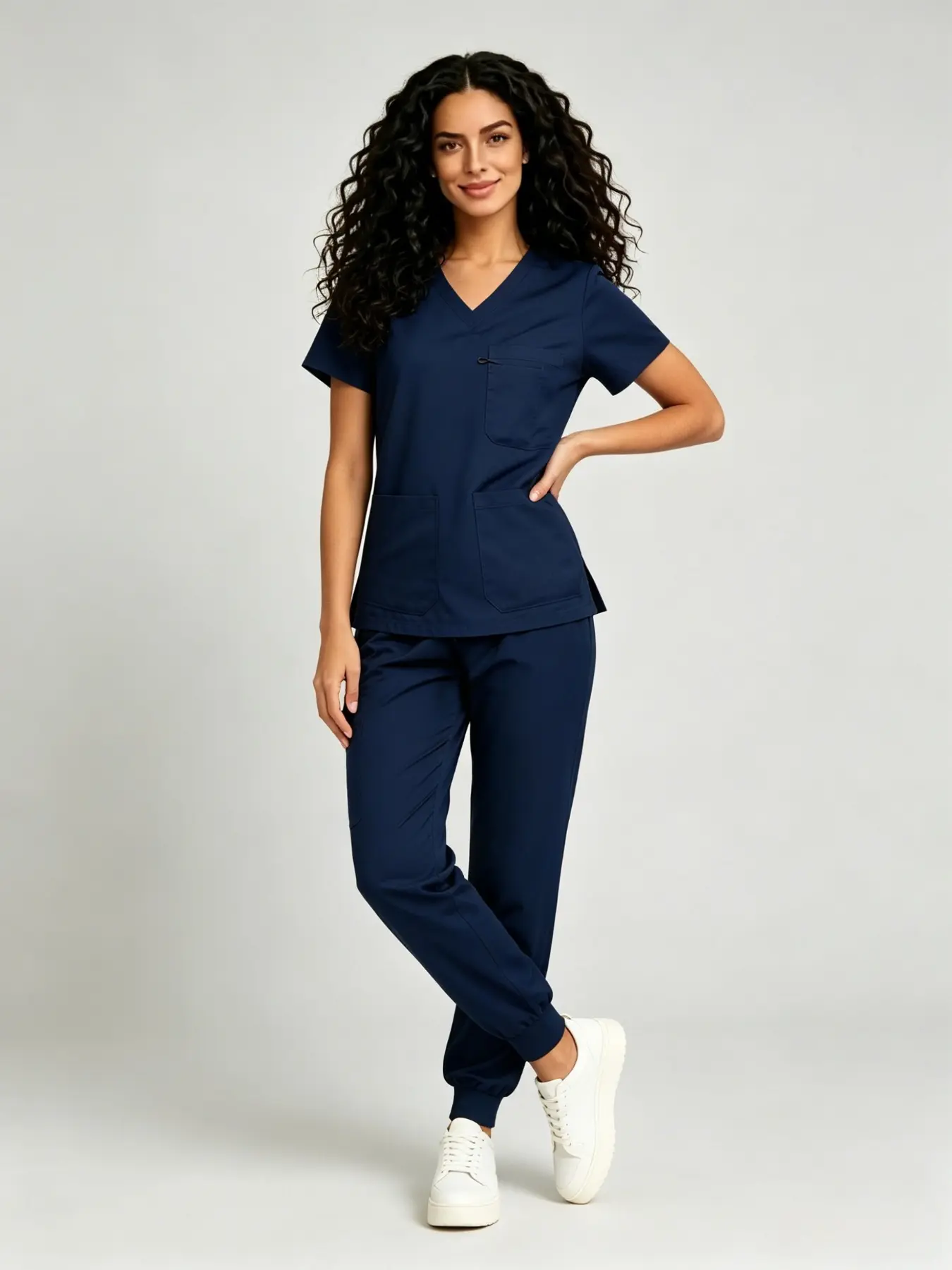 Multi Pocket Short Sleeve Long Pants Scrub Workwear Uniform Set Versatile Daily Outfit For Staff Beauty Salon Front Desk Shop Attendants Working
