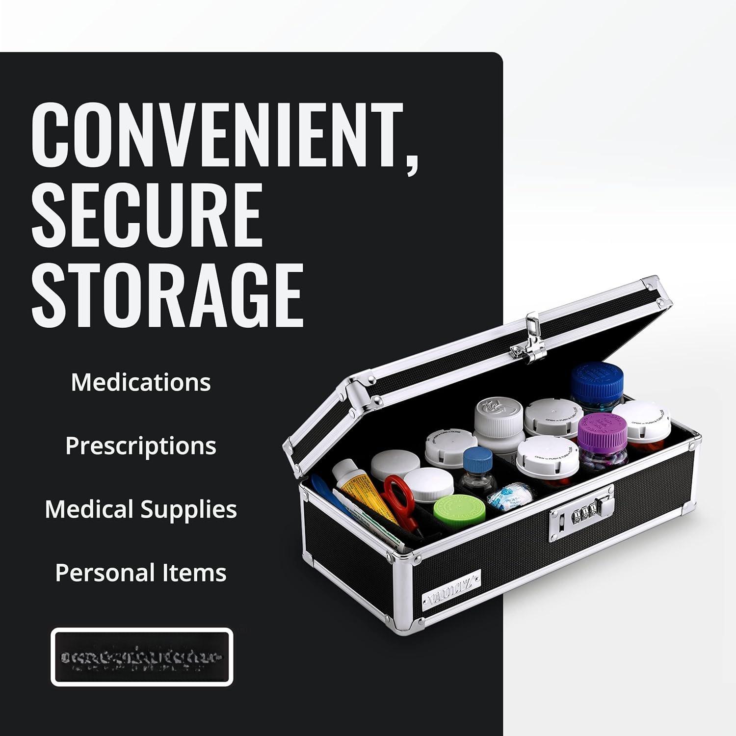 Locking  Storage Box with Combination Lock, 3.75" x 11.88" x 5.25", Black (VZ03480)