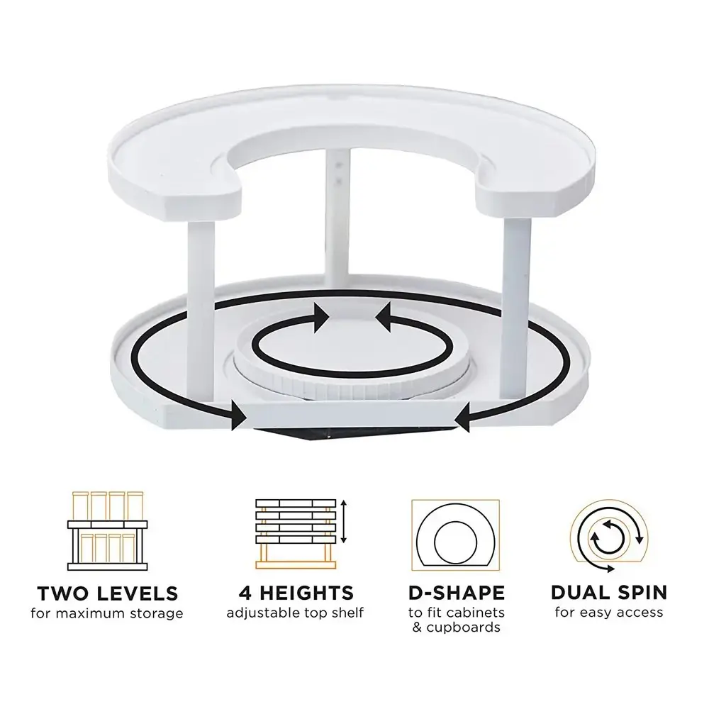 Spice Spinner Two-Tiered Spice Organizer & Holder That Saves Space, Keeps Everything Neat, Organized & Within Reach With Dual Spin Turntables