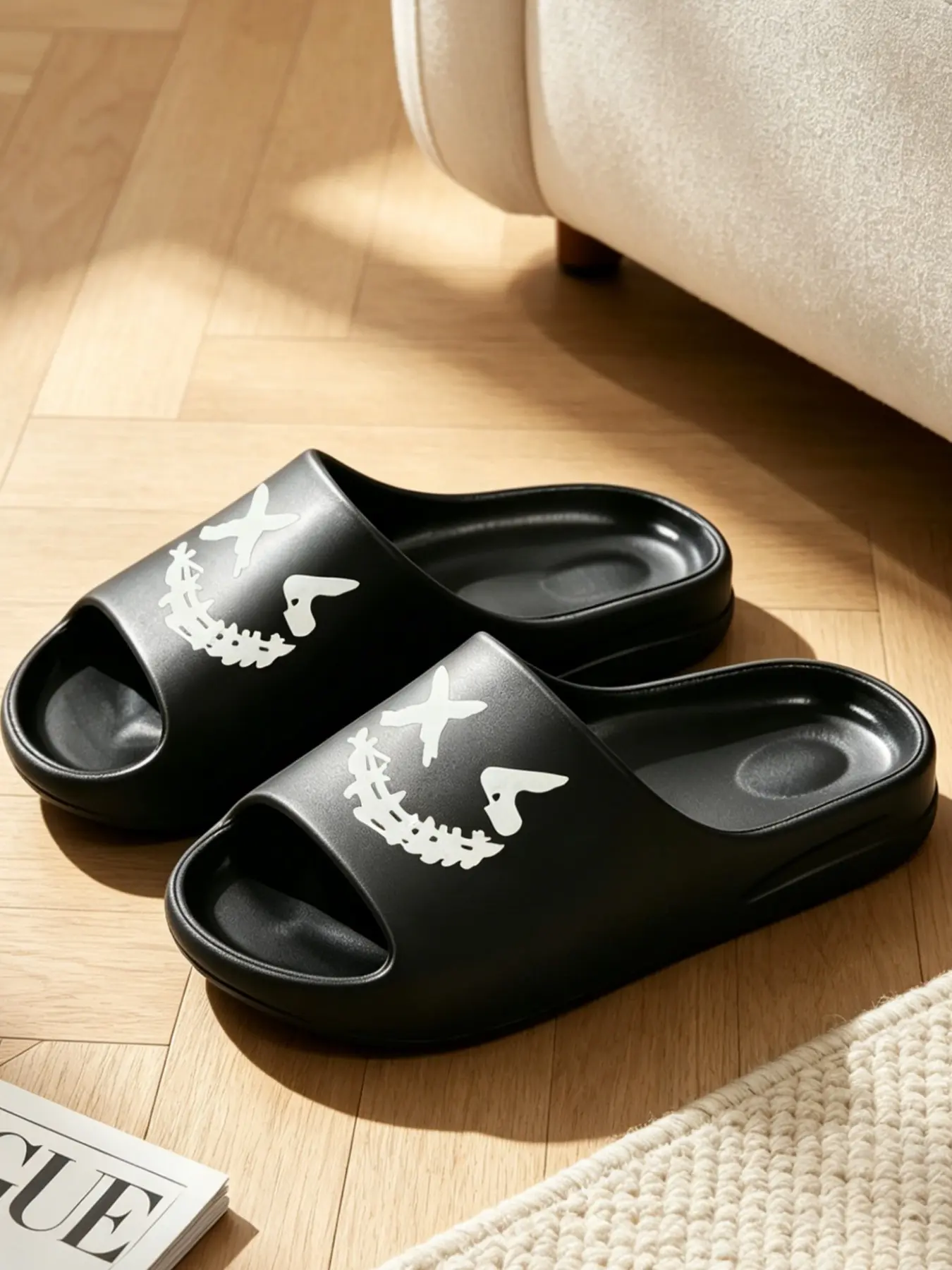 Lazy Slippers with Integrated EVA Construction, Featuring Niche Subculture Graffiti Ghost Face Prints, Cloud-Like Soft & Cushioned Footbed, Thick Shock-Absorbing Soles for Bedroom Strolls (Runs Small; Order One Size Up)