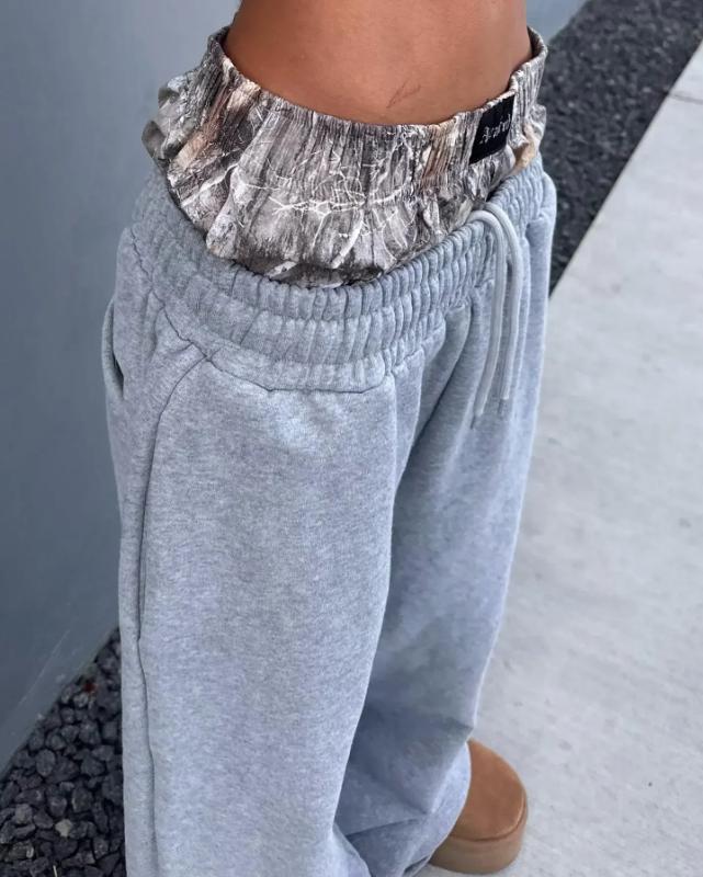 NewY2K pants vintage Harajuku double Embroidered waist Sweatpants Men Wome Hip Hop Casual High waisted Wide Leg Pants Streetwear Menswear Trouser