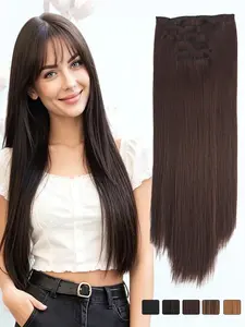 KAIRIYA 7 PCS 24-Inch Long Straight Clip-In Hair Extensions – Synthetic Hair Wefts for Daily Wear & Styling – Seamless Blending & Easy to Use Straight Hair Weave