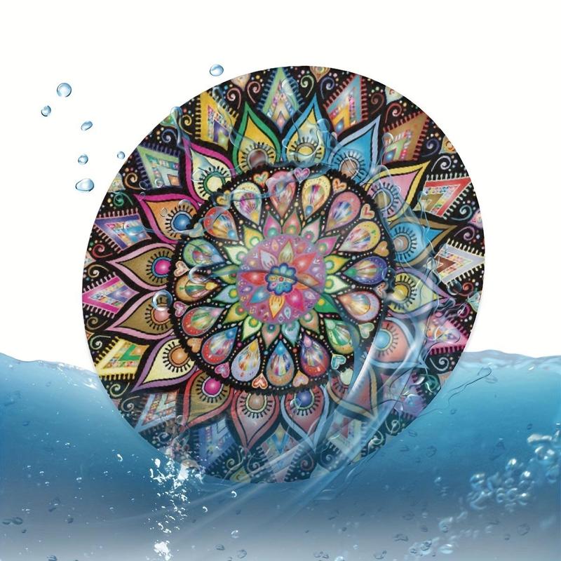 Mandala Flower Pattern Car Coaster, Round Anti-slip Car Cup Holder Coaster, Universal Car Interior Decoration Accessories for Women & Men, Car Trinkets Accessory, Car Interior Set, Car Interior Kit, Car Interior Decorative