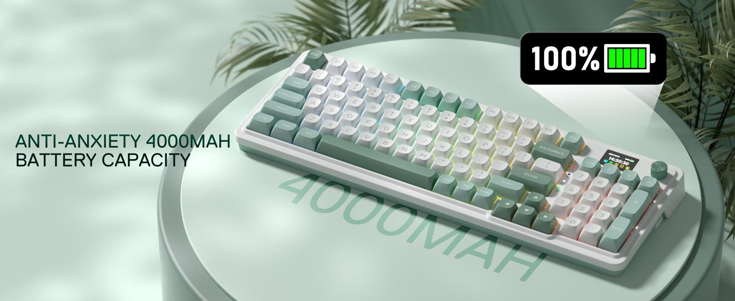 REDRAGON K719 Wireless Gasket Gaming Keyboard with Hype Screen, 95 Keys, 5-Layer Noise Dampening, Custom Linear Switch, Jade Cloud Color