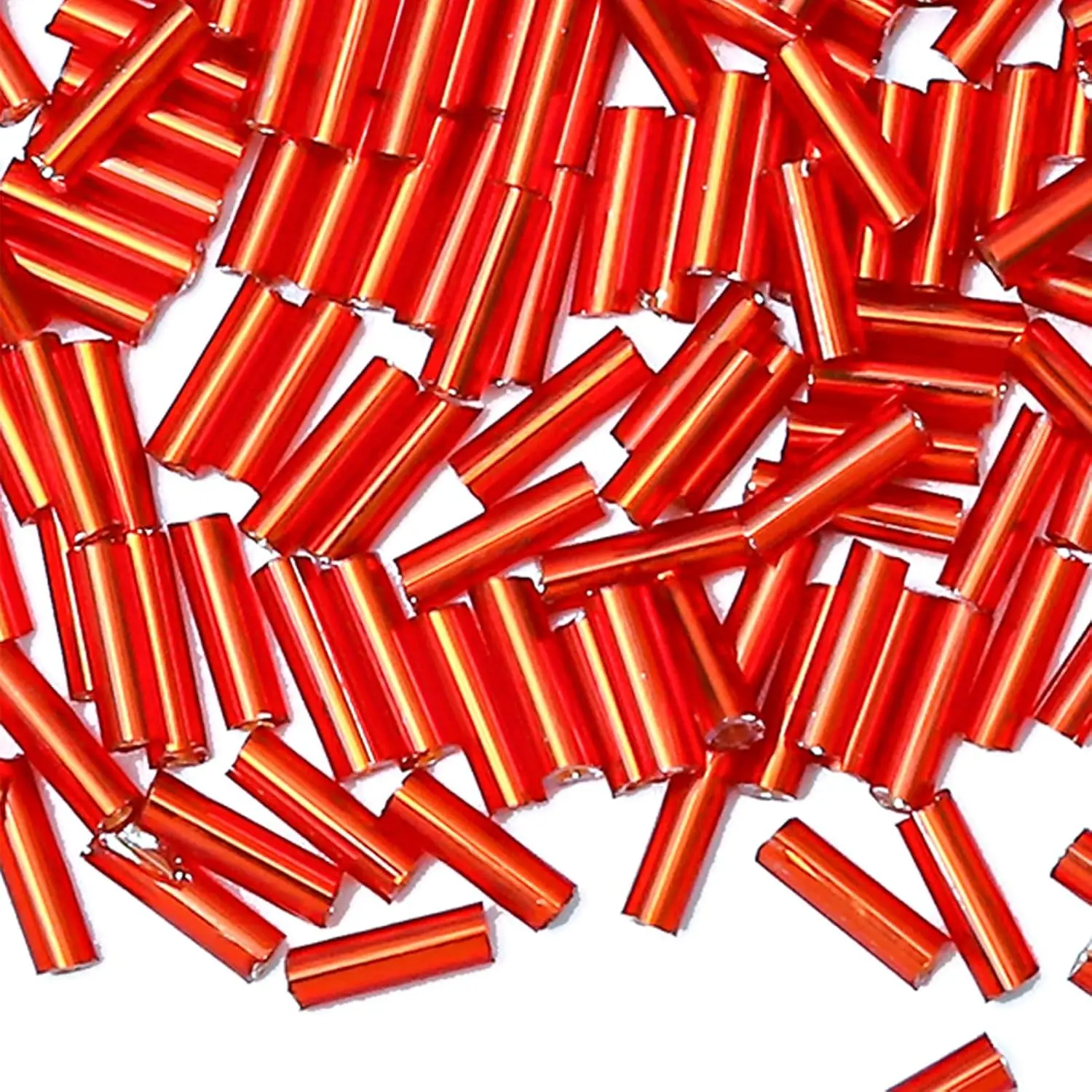 2000 count Glass Bugle Beads, Tube Beads Bulk, Mini Long  Small  Loose Spacer Embroidery Beaded for Bracelets  Making Sewing, Crafts, 2×6mm, Orange-Red