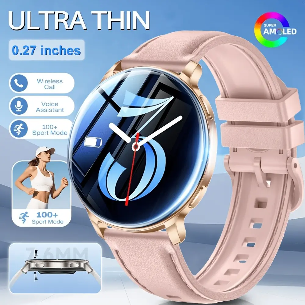 Women's Ultra-Thin Rechargeable Smartwatch, 3.35cm Amoled Display, Wireless Calling, Notifications, LED Flashlight, 100+ Sports Modes, iOS & Android Compatible, Sports Smartwatches