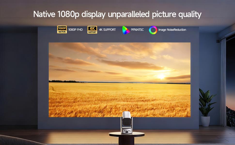 With batteries Rechargeable Mini Android Outdoor projector, 800ANSI native 1080P resolution, auto focus and auto trapezoidal correction, 200-inch screen WiFi6 bt5.2 multi-functional UHD outdoor entertainment projector.