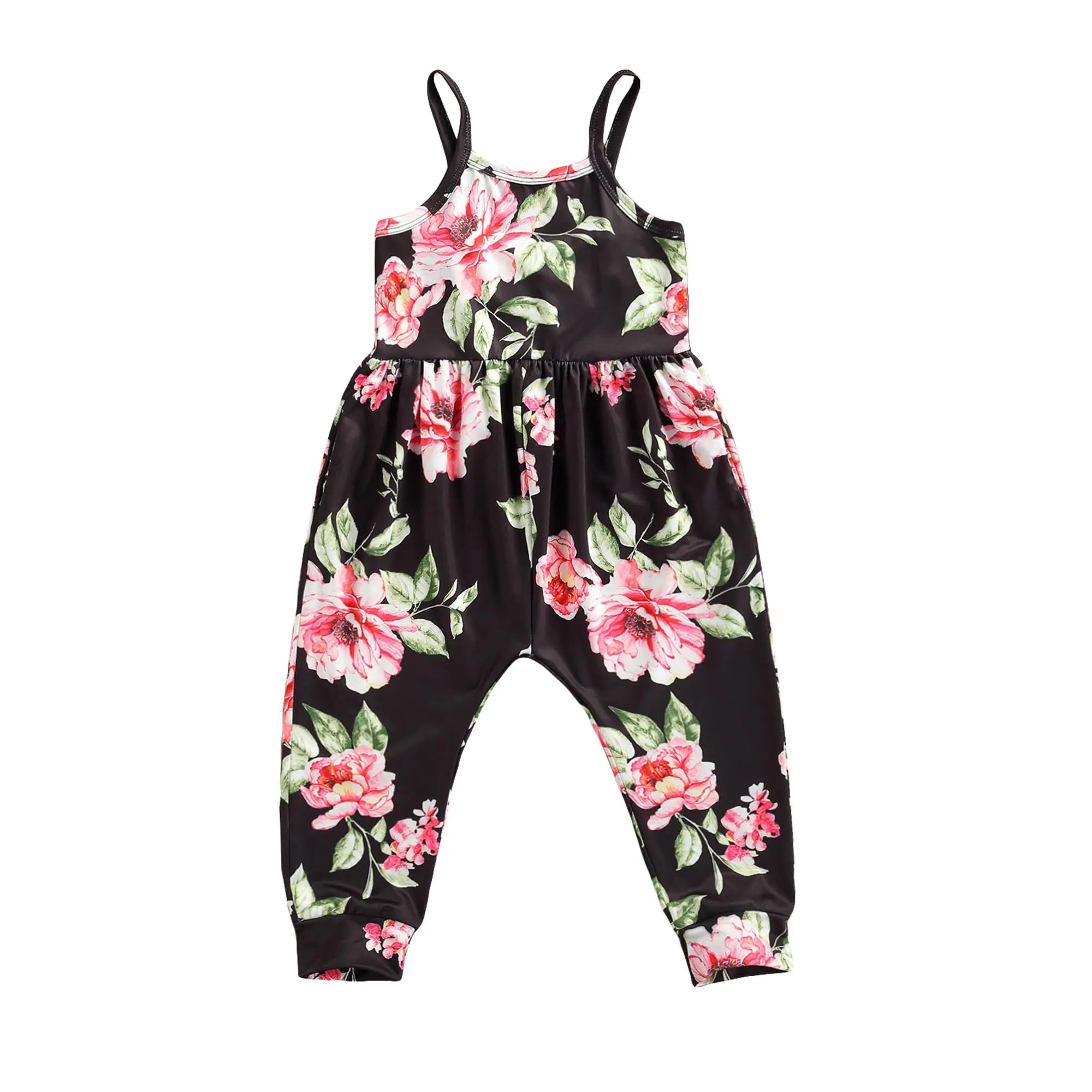 Summer Kids Girls Multicolor Print Spaghetti Strap Sleeveless Jumpsuit Lightweight  Romper Pants 1-6 Years Old